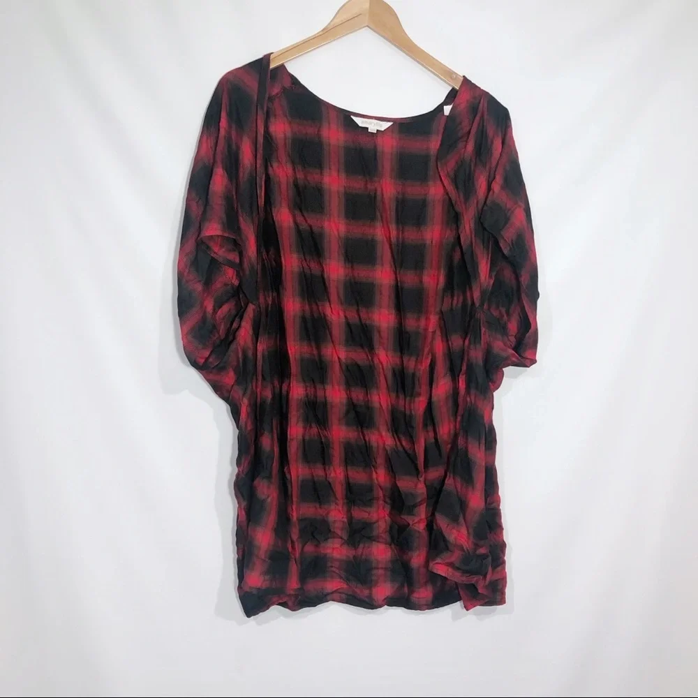NEW Amaryllis Red Black Plaid Oversized Kimono Small Lumberjack Cabincore Grunge